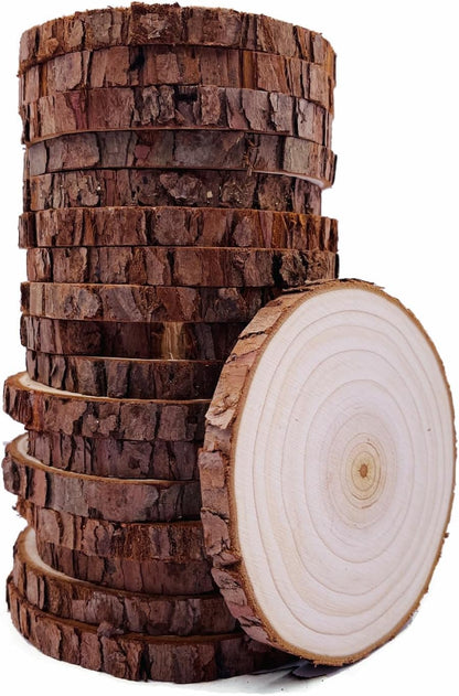 Unfinished Natural Wood Slices 20 Pcs 3.5-4 inch Craft Wood kit Circles Crafts Christmas Ornaments Rustic Wedding Decoration DIY Crafts with Bark for Crafts 🍁 All In One Marketplace Canada