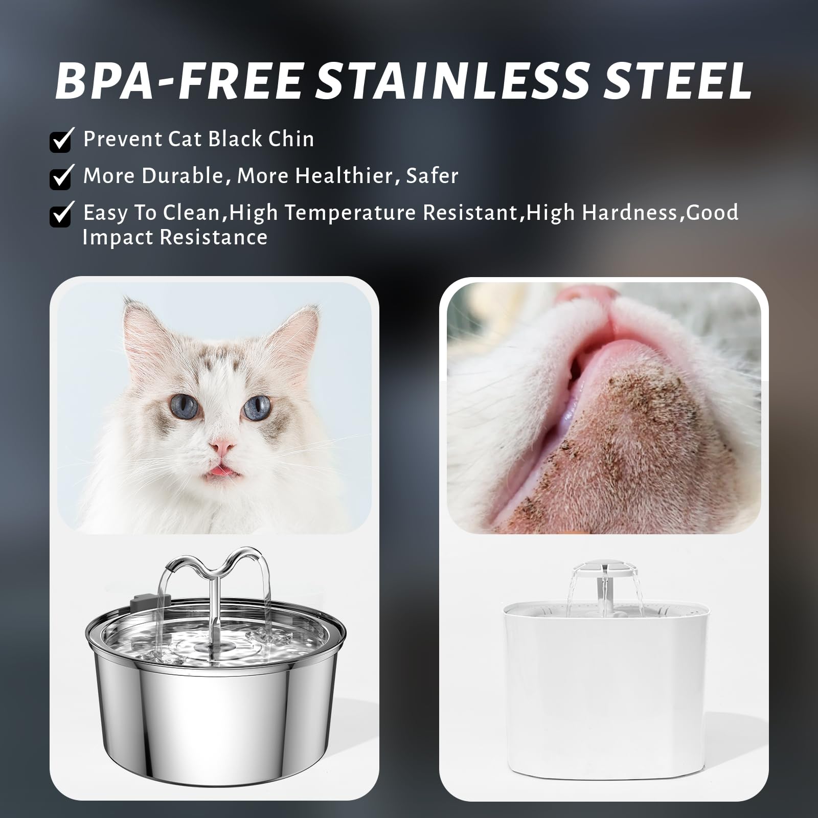 DOOOB 108oz/3.2L Cat Water Fountain Stainless Steel, Ultra-Quiet Automatic Metal Pet Fountain for Cats and Small Dogs, Stainless Steel Cat Water Fountain with 1 Filter & 1 Sponge
