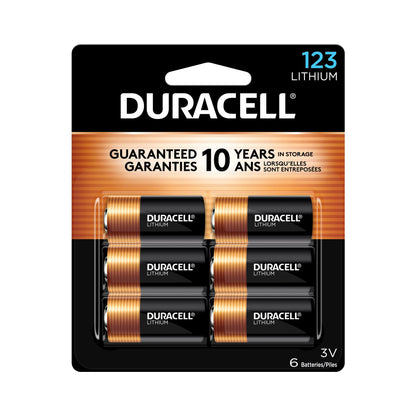 Duracell CR123A 3V Lithium Battery, 6 Count, 10-Year Storage, Long-Lasting