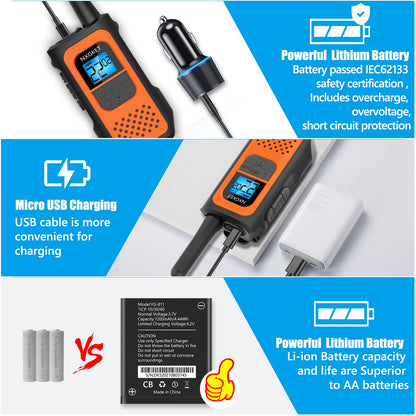 NXGKET Walkie Talkies for Kids Adults, Rechargeable Long Range Walky Talky 2 Way Radios 22 Channels with 1200mAh Li-ion Battery USB-C Cable for Family Outdoors Camping Hiking Toys Gift 4 Pack