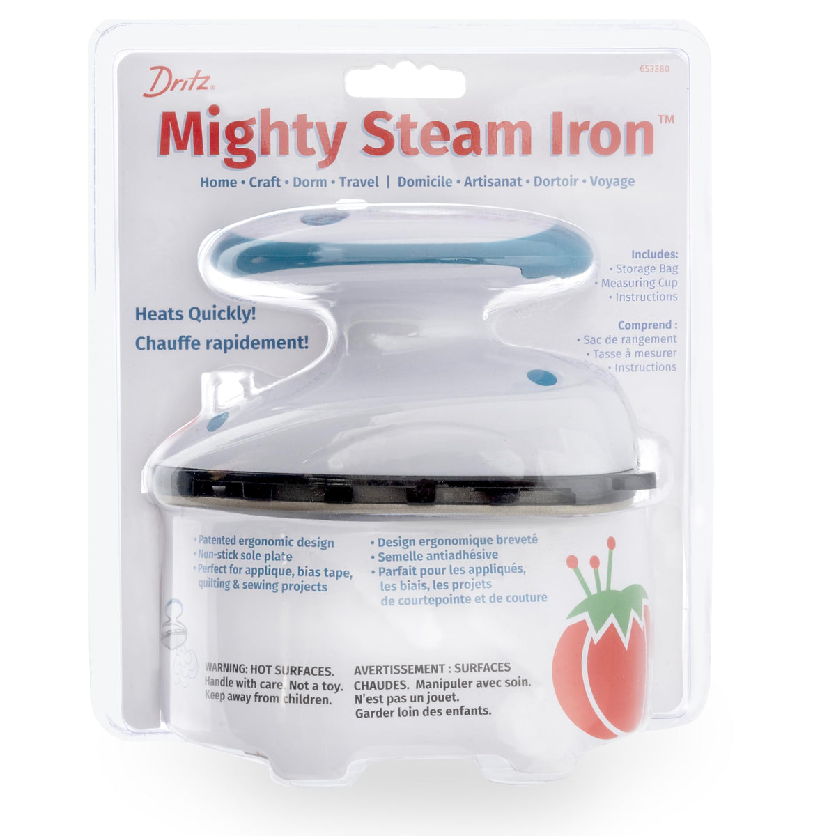 Dritz Mighty Travel Steam Iron: Mini Iron for Quilting, Crafts & Sewing, Compact Portable Travel Steamer for Home & On-The-Go Use