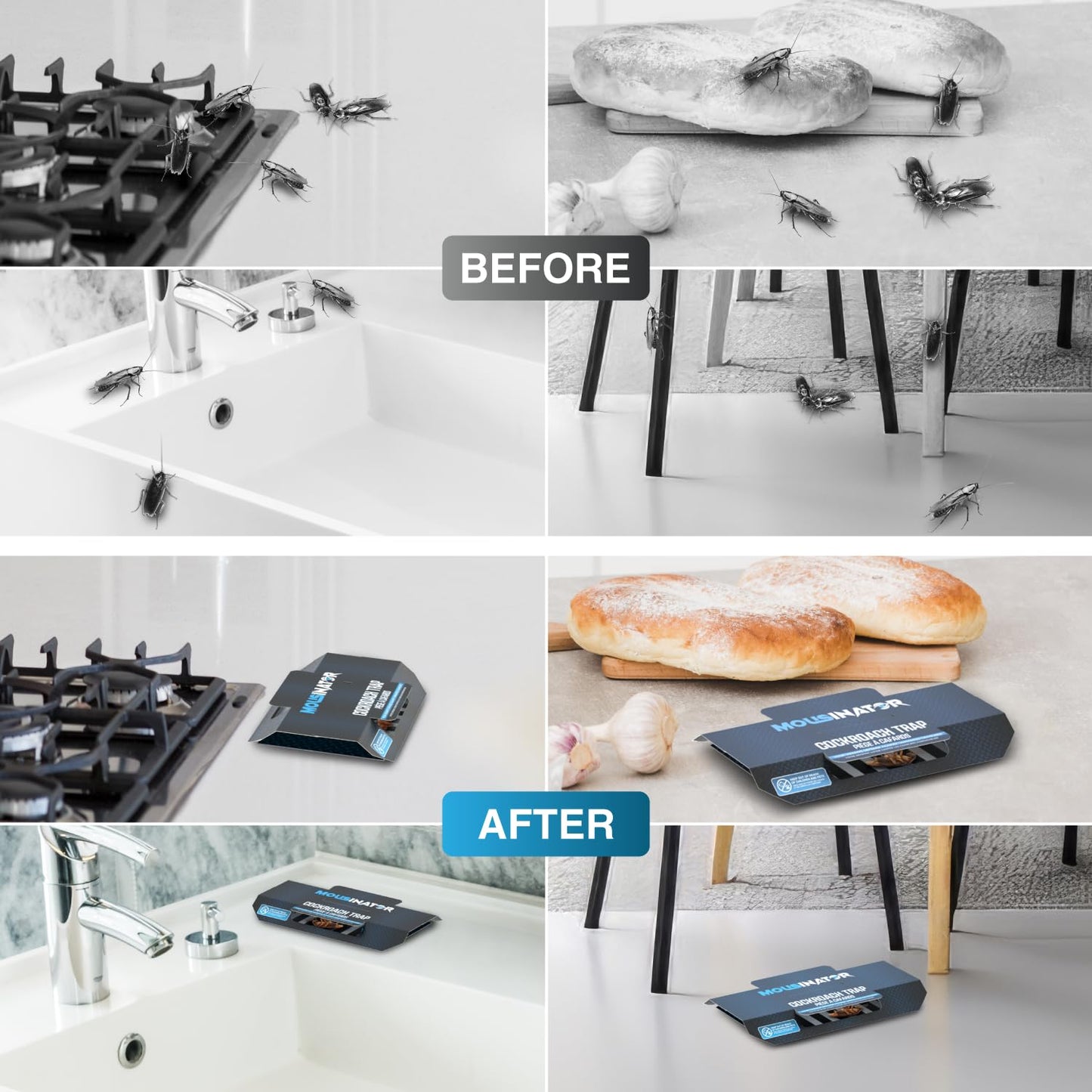 MOUSINATOR Cockroach Traps, 18-Pack, Larger and Multi-Entry Design with Extra-Strong Adhesive, Sticky Glue Cockroach Trap for Indoor Use, Family-Safe, Easy and Ready-to-Use - Available at All In One Marketplace Canada