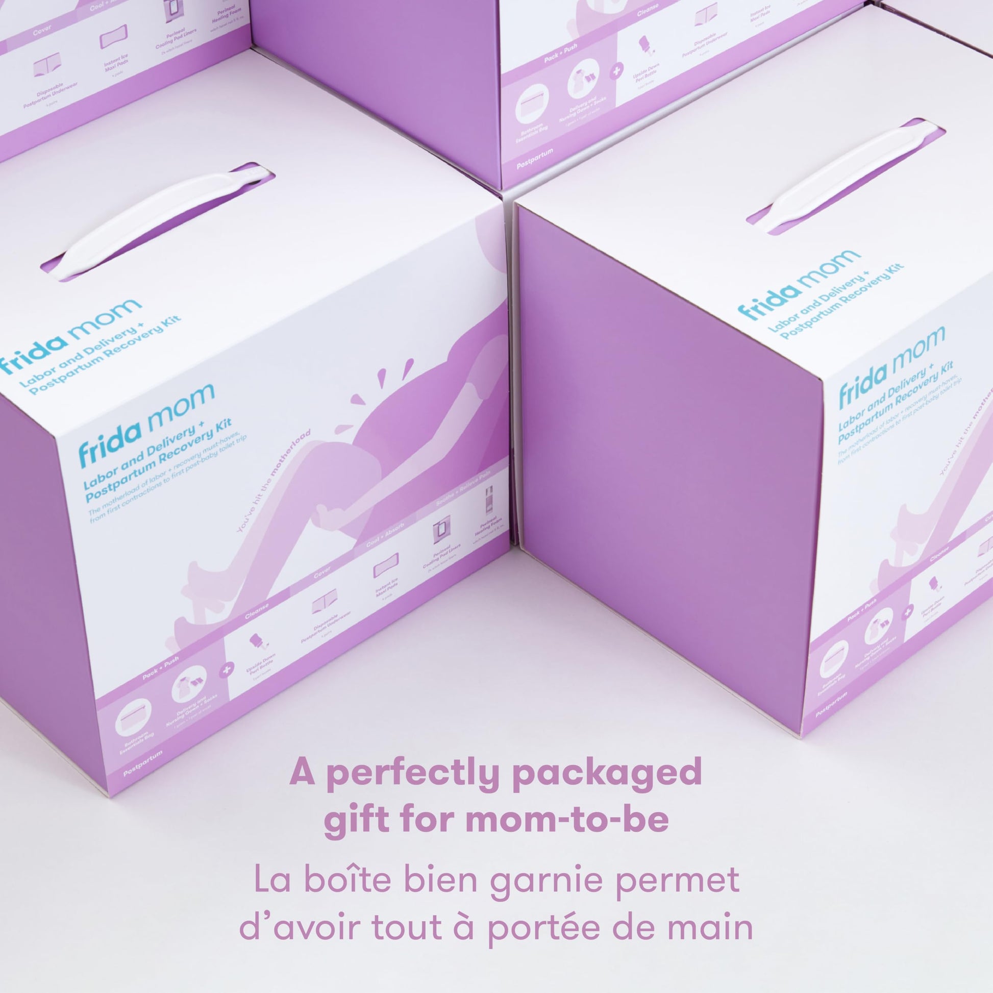 Frida Mom 15pc Labor, Delivery, & Postpartum Kit Gift Set for Baby Showers & Mom to Be, Includes Peri Bottle, Nursing Gown, Disposable Underwear, Ice Maxi Pads, Pad Liners, Perineal Foam, Socks & Toiletry Bag Frida