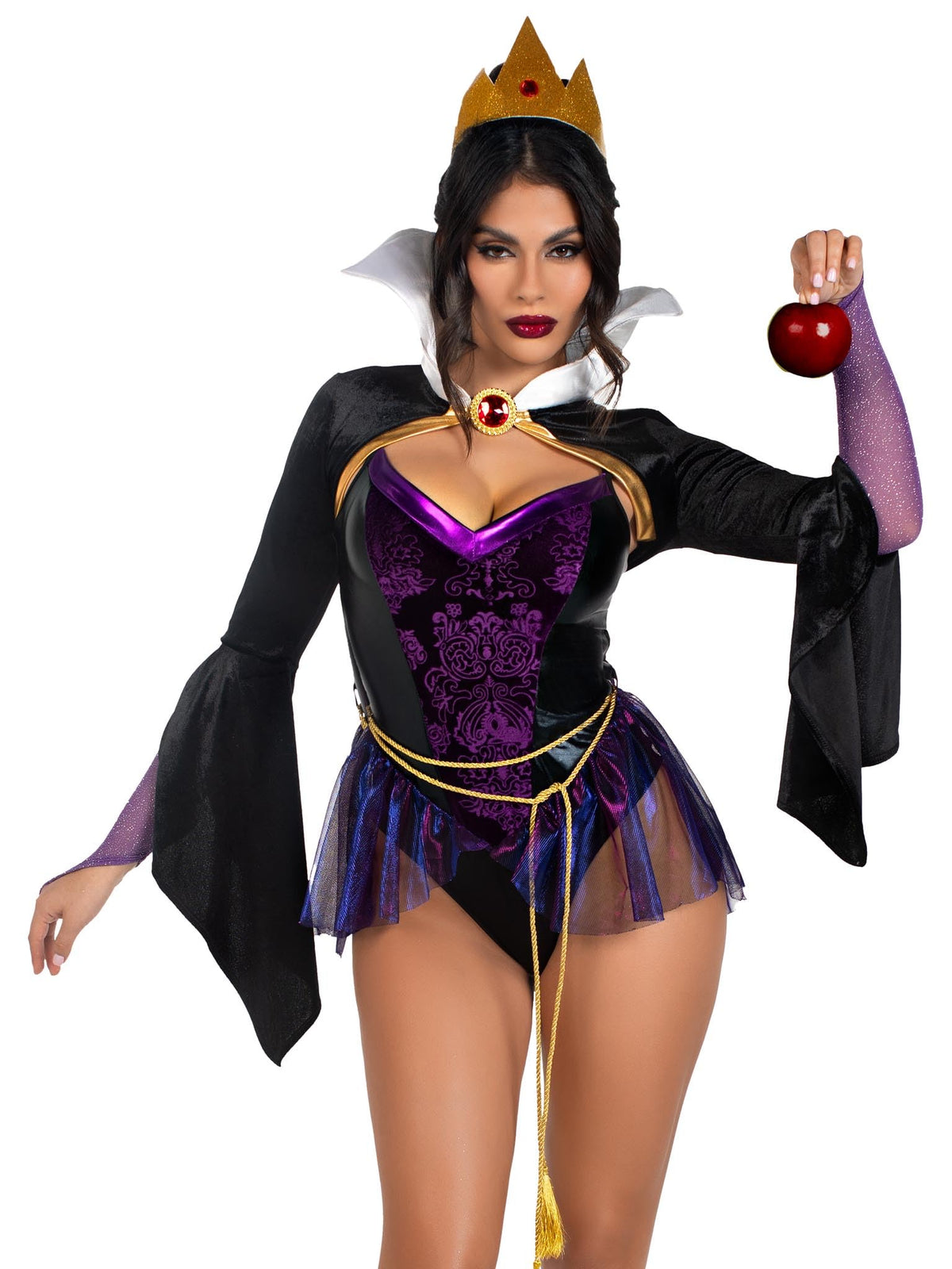 Leg Avenue Womens 4 Pc Poison Apple Queen Halloween Costume for Women, Black/Purple, Medium
