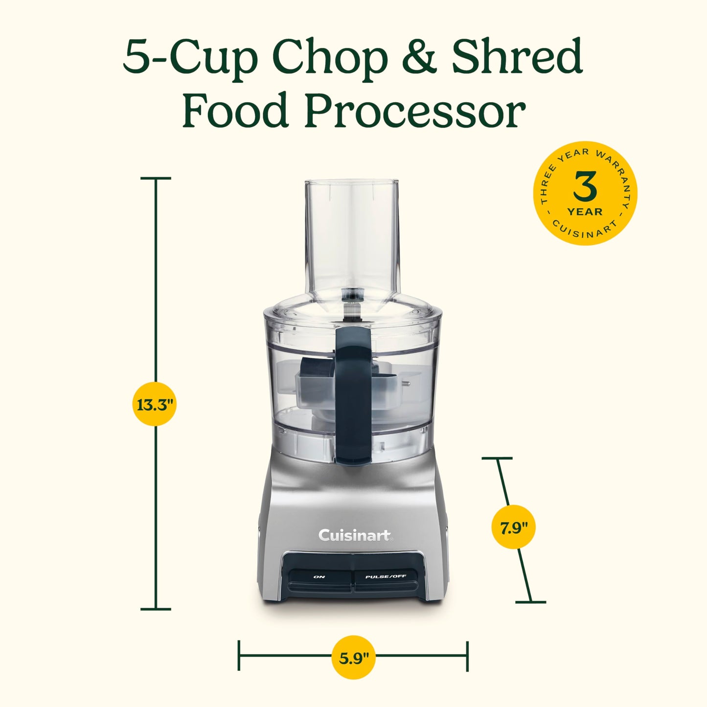 Cuisinart Food Processor, 5-Cup Capacity, Chop and Shred with Reversible Disc, Universal Chopping Blade, Compact Base, High-Performance Motor, Cord Storage, Silver (FP-5C) 🍁 All In One Marketplace Canada Cuisinart