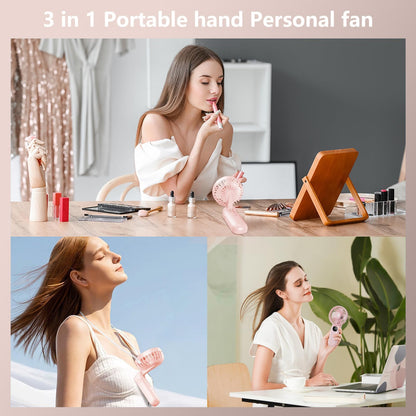 Xigmer Portable Fan, Handheld Fans 2-Pack, Mini Fan 5 Adjustable Speeds with Lanyard, Rechargeable Fans 180° Foldable for Makeup,Travel -Pink & Purple