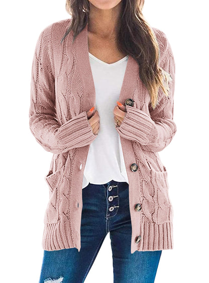 PRETTYGARDEN Women's Cable Knit Cardigan Sweaters Fall(Dusty Pink,M) 🍁 All In One Marketplace Canada