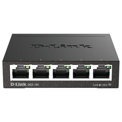 D-Link DGS-105, 5 Port Gigabit Ethernet Switch Unmanaged, Network Splitter, Silent Fanless, Network Hub, Sturdy Metal with Shielded Ports, Desktop/Wall Mount, QoS, Energy Saving, Plug and Play D-Link