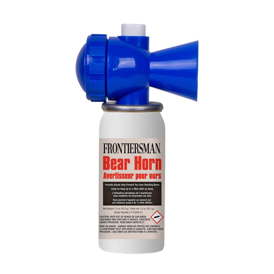 Frontiersman Bear Horn with On/Off Locking Top to Prevent Accidental Deployment, 115dB, Audible up to 0.5 Miles (805 Meters), 60-1/4 Second Bursts Alerts Bears of Human Presence, Easy to Store