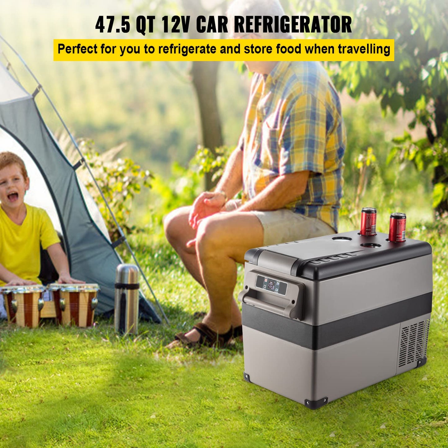 VEVOR 45L Portable Car Refrigerator 48 Quart LG Compact RV Fridge 12/24V DC & 110-240V AC Vehicle Car Truck Boat Mini Electric Freezer for Driving Travel Fishing Outdoor and Home Use -4°F-68°F, Grey VEVOR