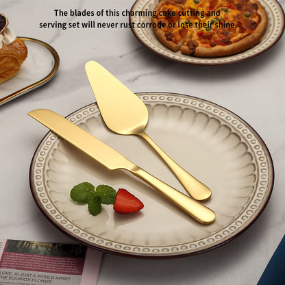 Kyraton Wedding Cake Knife and Server Set, Gold Titanium Plated Stainless Steel Cake Cutting Set for Weddings and Birthdays 🍁 All In One Marketplace Canada
