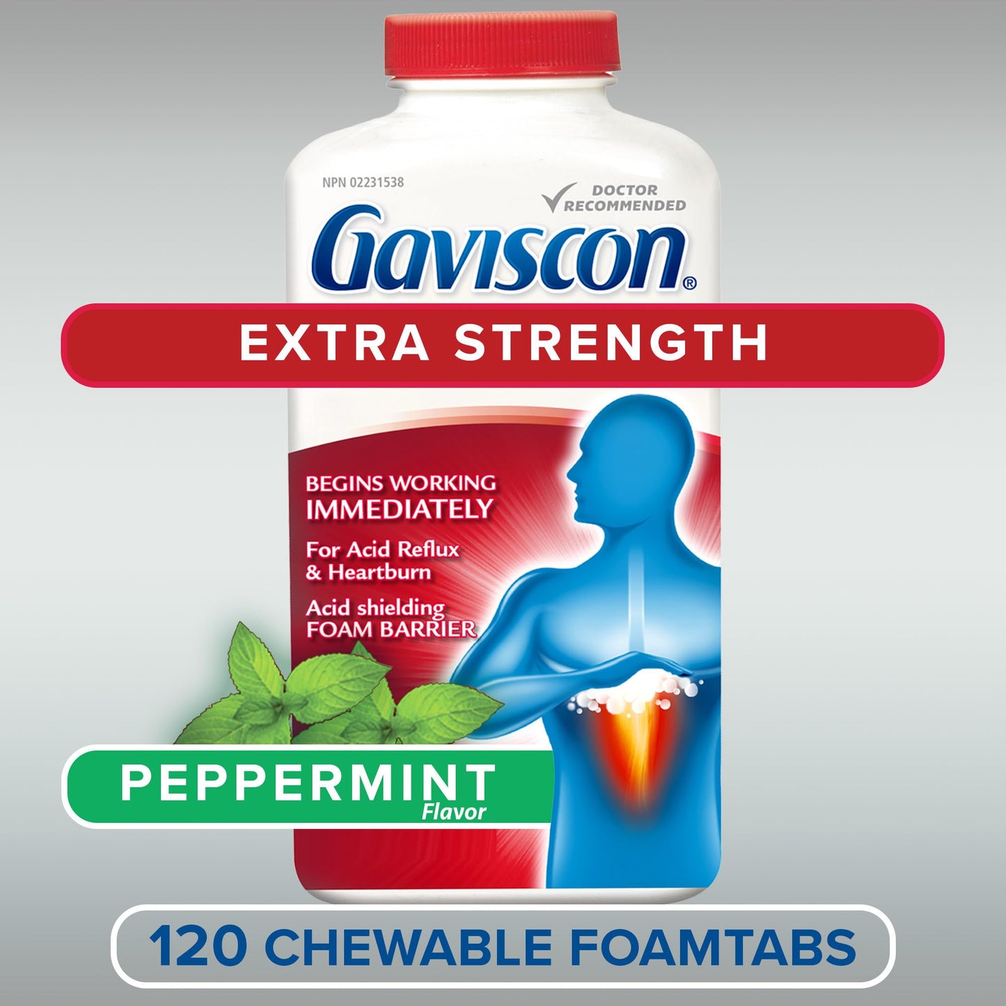 Gaviscon Extra Strength Tablets - 120 Count - Chewable Foaming Antacid Tablets for Day and Night Heartburn Relief, Acid Reflux and GERD Relief, Cooling & Refreshing Peppermint - Free of Aluminum 🍁 All In One Marketplace Canada