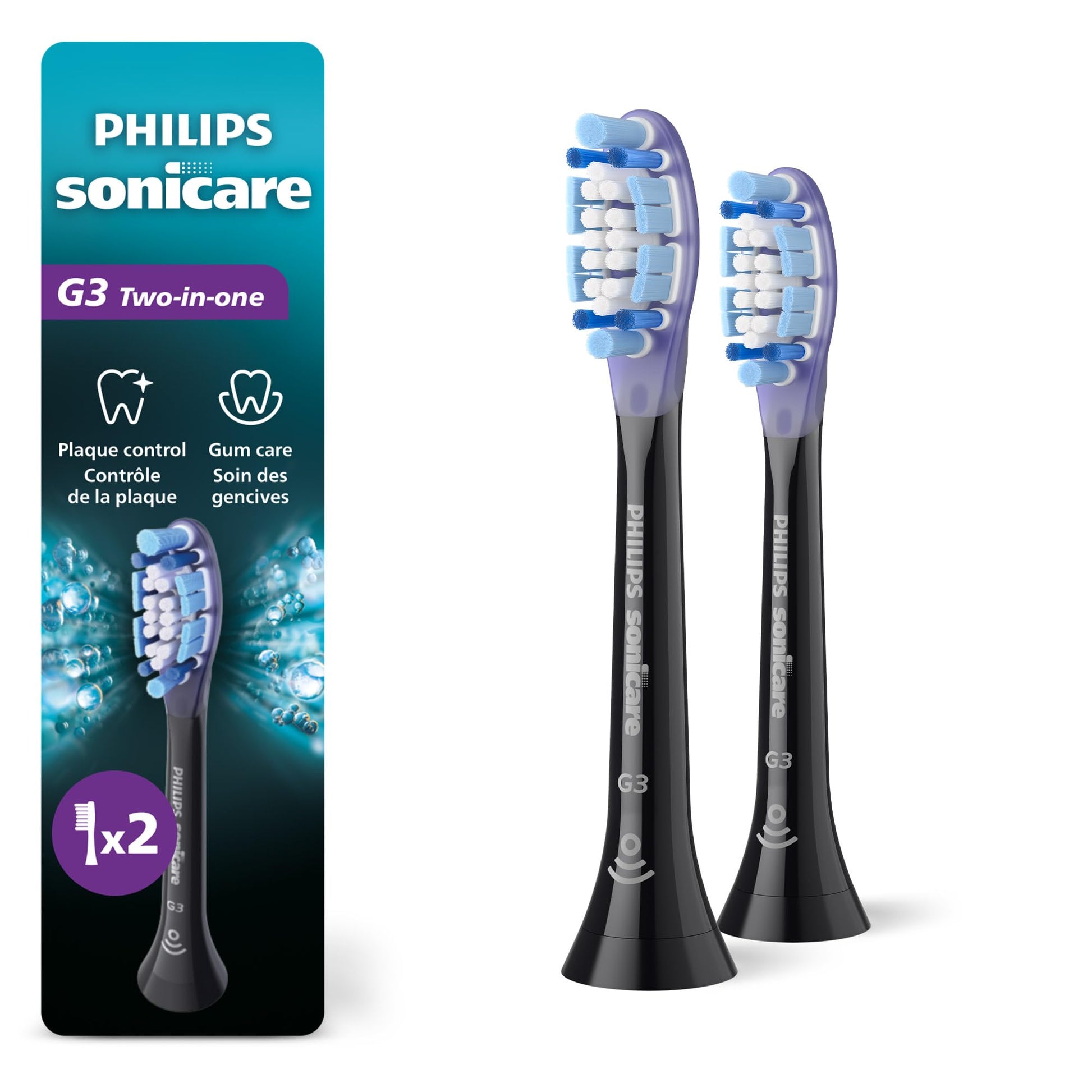 Philips Sonicare G3 Two-in-One Brush Heads, 2-Pack, 6 Month Supply, Black PHILIPS