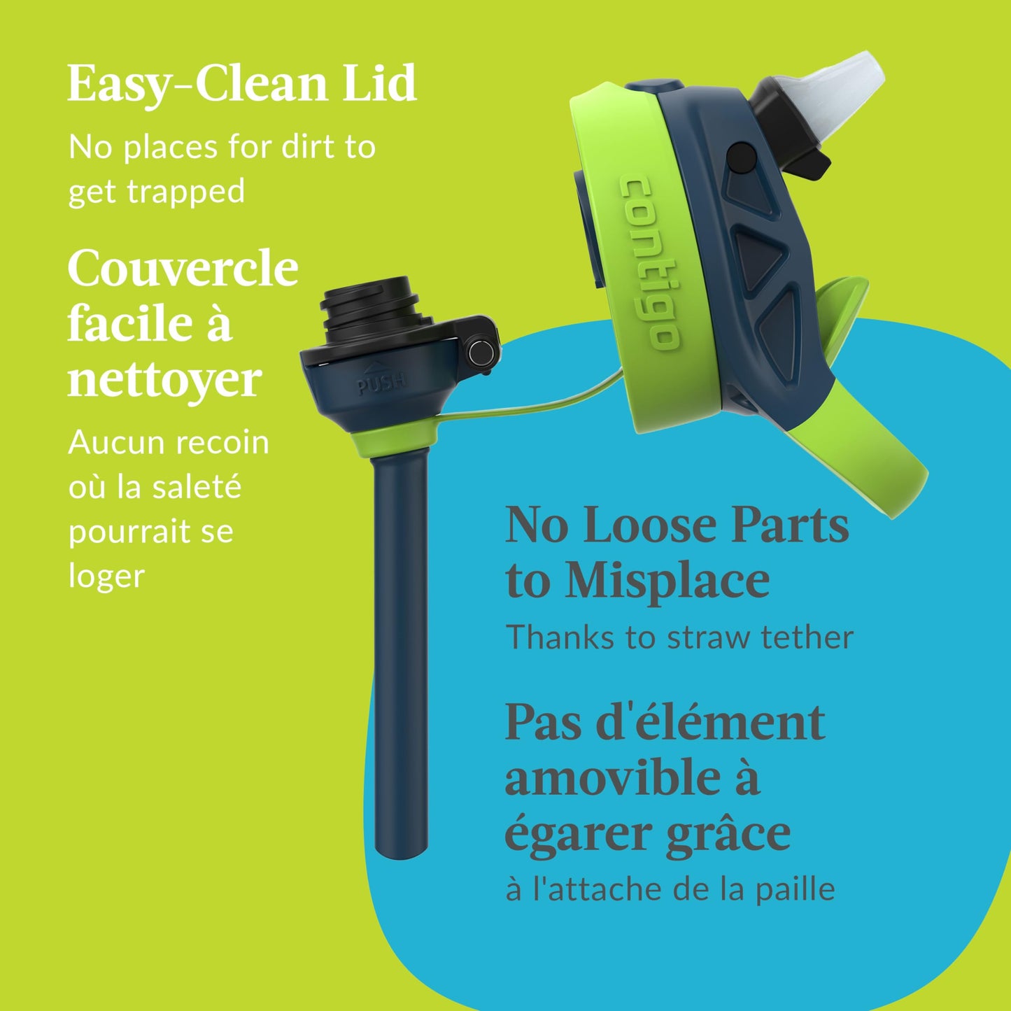 Contigo Kids Aubrey Straw Water Bottle with Leak-Proof Lid, BPA-Free Plastic, Dishwasher Safe, Lime with Dogs, 14 oz (414 mL)