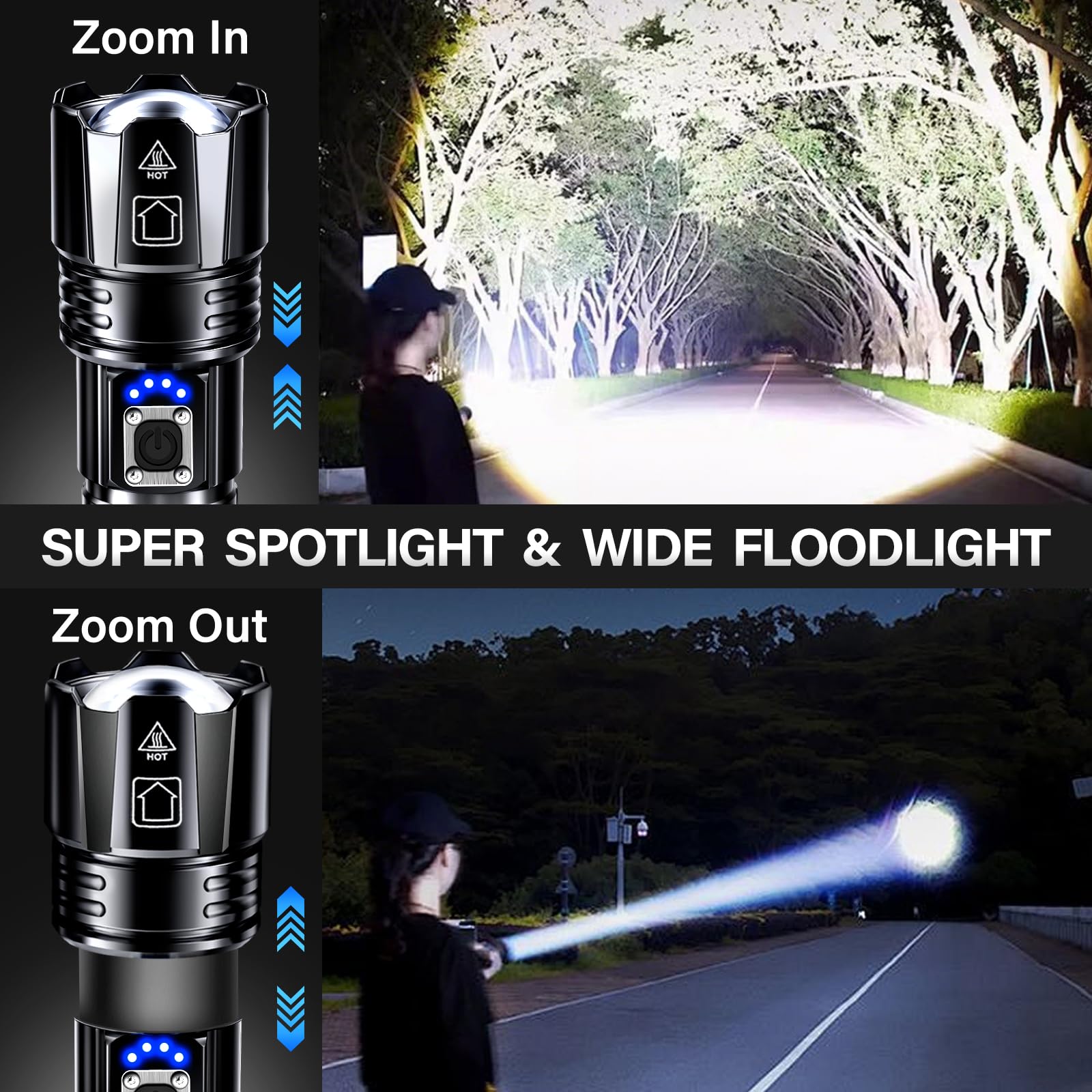 AKNEAR Rechargeable LED Flashlight High Lumens, Super Bright Flashlights with Zoomable & USB C Rechargeable & 5 Light Mode & IPX-7 Waterproof, Powerful Flash Light (2, Standard Display) - Available at All In One Marketplace Canada