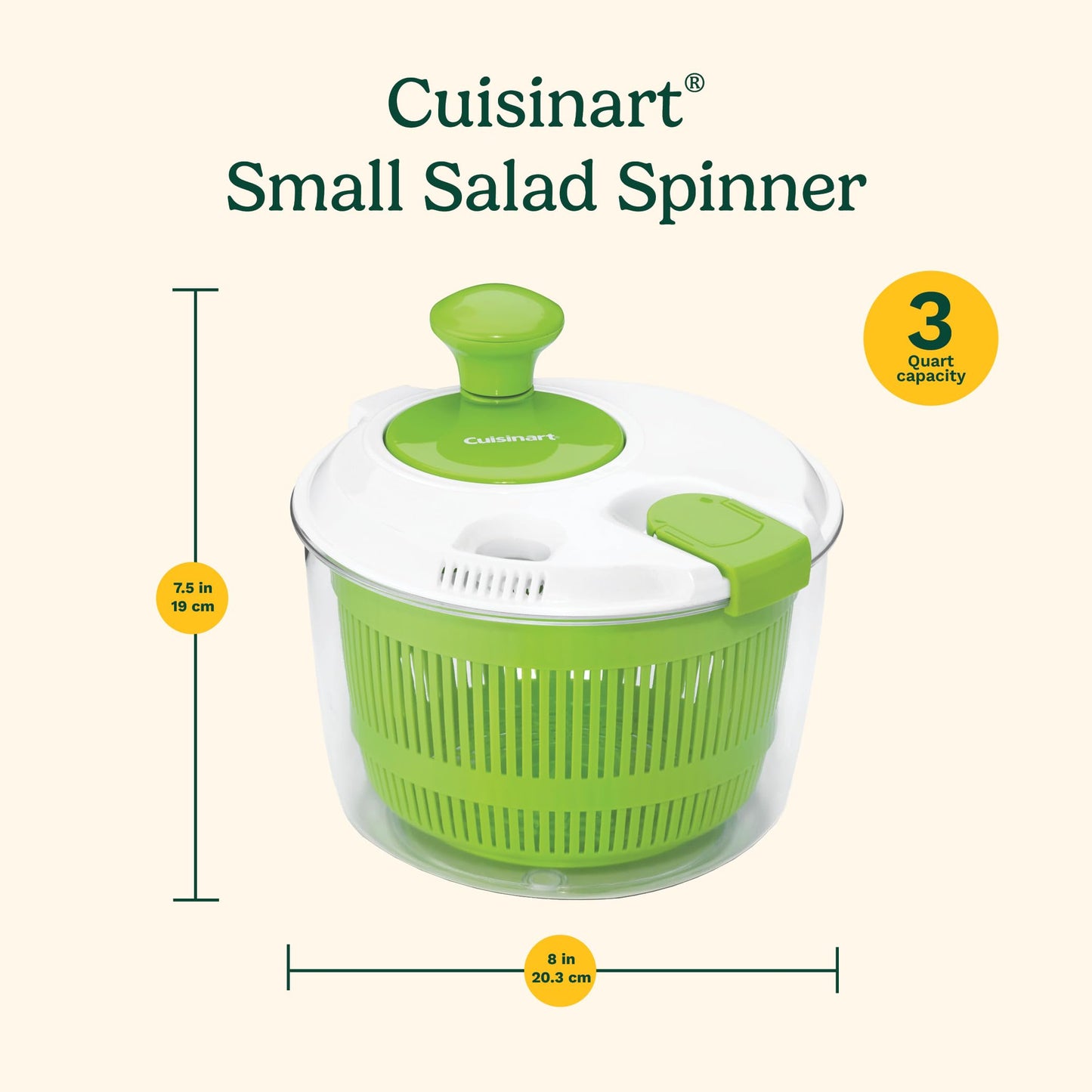 Cuisinart Salad Spinner with Easy-to-Spin Knob, 3-Qt Capacity (CTG-00-SSASC)