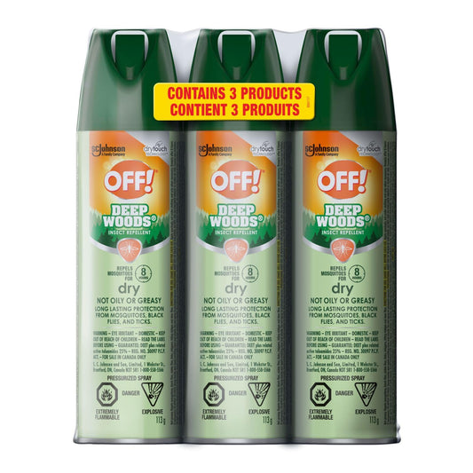 OFF! Deep Woods Dry Powder-Soft Mosquito Repellent, 25% DEET Insect Spray, Long-Lasting Bug Protection Tick Repellent, 360° Aerosol Camping Essential, 113g, 3- Pack - Available at All In One Marketplace Canada