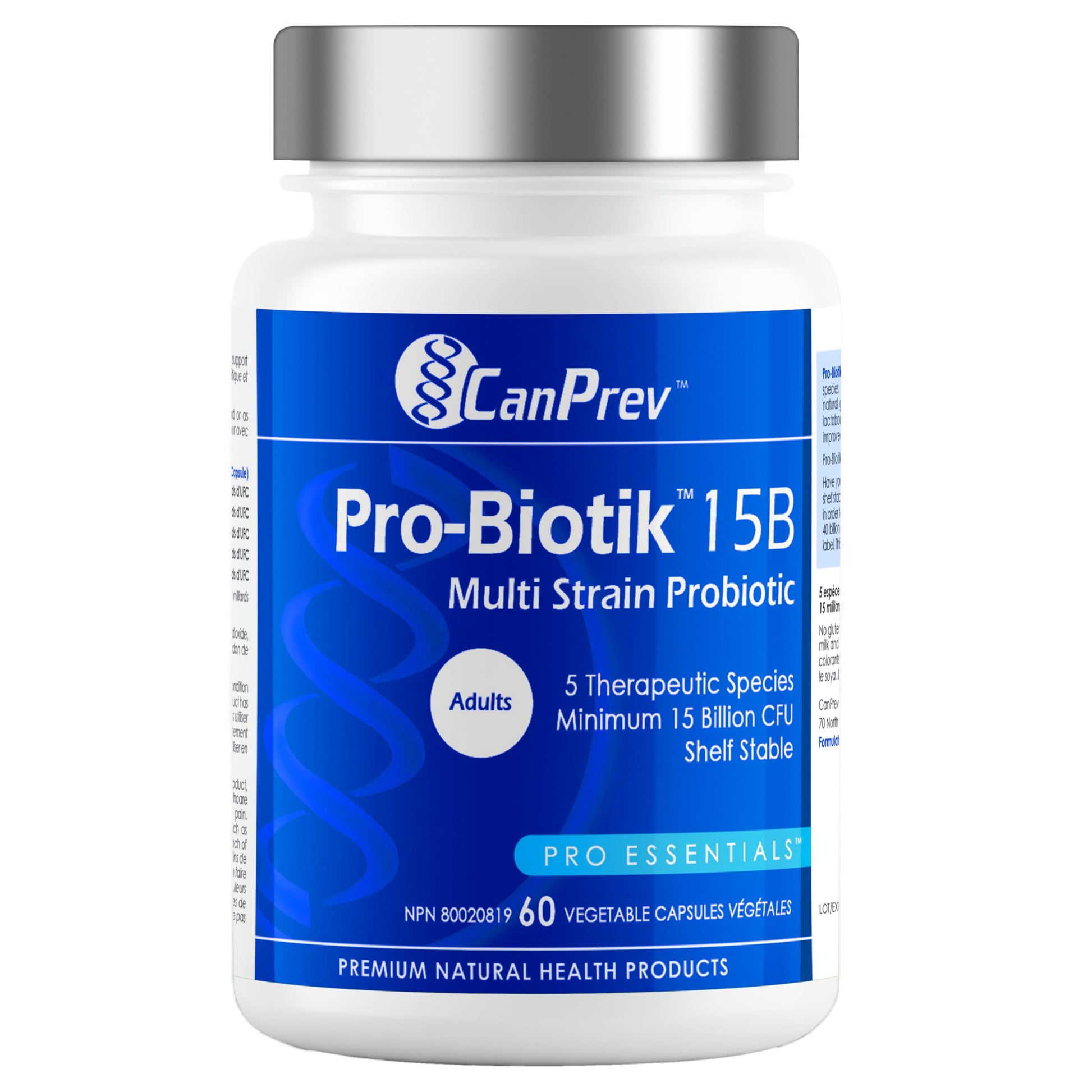CanPrev Pro-Biotik 15 Billion CFU, 60 V-Caps 60-Day Supply - Non-GMO & Gluten-Free - Advanced Gut Health Formula with 5 Probiotic Strains Supplement - Supports Digestive Balance and Eases Bloating - Available at All In One Marketplace Canada