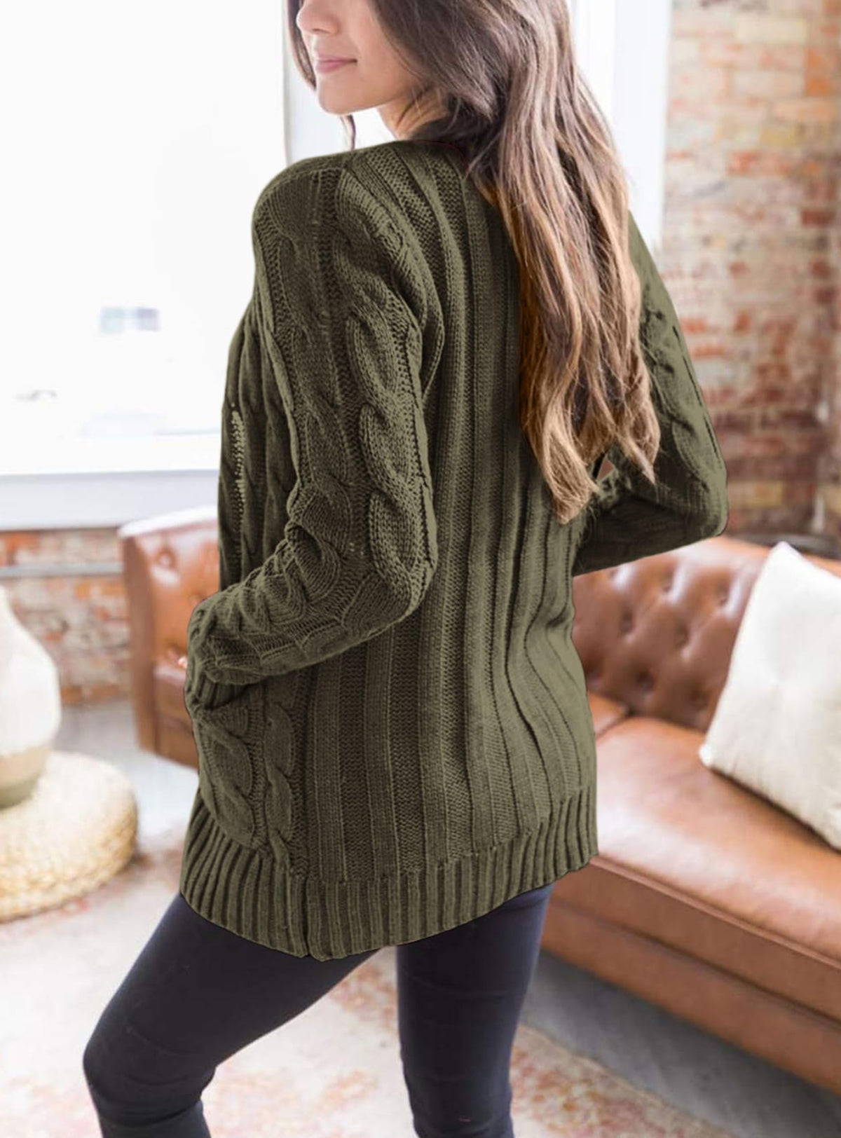 PRETTYGARDEN Women's Cable Knit Cardigan Sweaters Fall(Army Green,M) 🍁 All In One Marketplace Canada