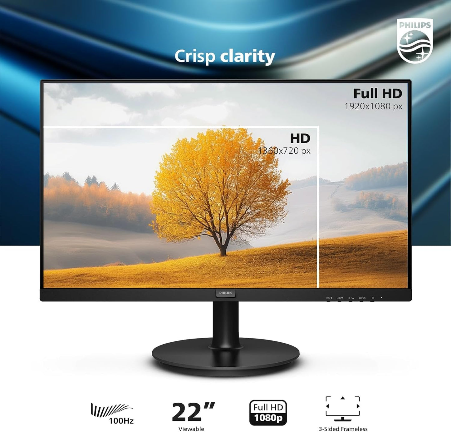 Philips 221V8LB, 22 inch Class Thin Full HD (1920 x 1080) Monitor, 100Hz Refresh Rate, VESA, HDMI x1, VGA x1, LowBlue Mode, Adaptive Sync, 4 Year Warranty 🍁 All In One Marketplace Canada