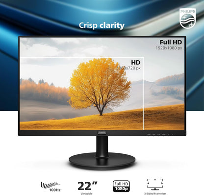 Philips 221V8LB, 22 inch Class Thin Full HD (1920 x 1080) Monitor, 100Hz Refresh Rate, VESA, HDMI x1, VGA x1, LowBlue Mode, Adaptive Sync, 4 Year Warranty 🍁 All In One Marketplace Canada