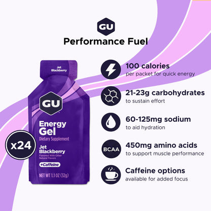 GU ENERGY Original Sports Nutrition Energy Gel, Jet Blackberry, 24-Count