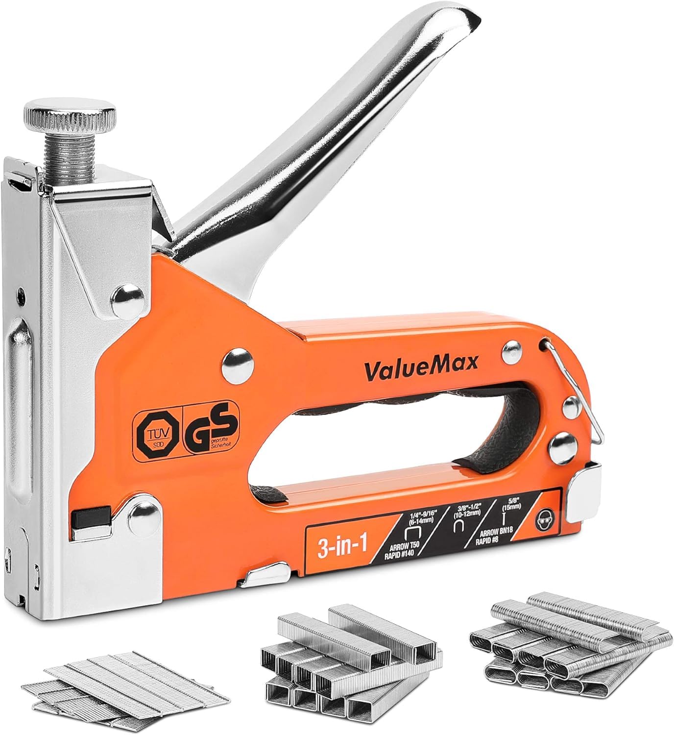 ValueMax Staple Gun Kit, 3-in-1 Stapler with 3000 Staples for Furniture, Wood, Cable, DIY, Craft, Canvas ValueMax