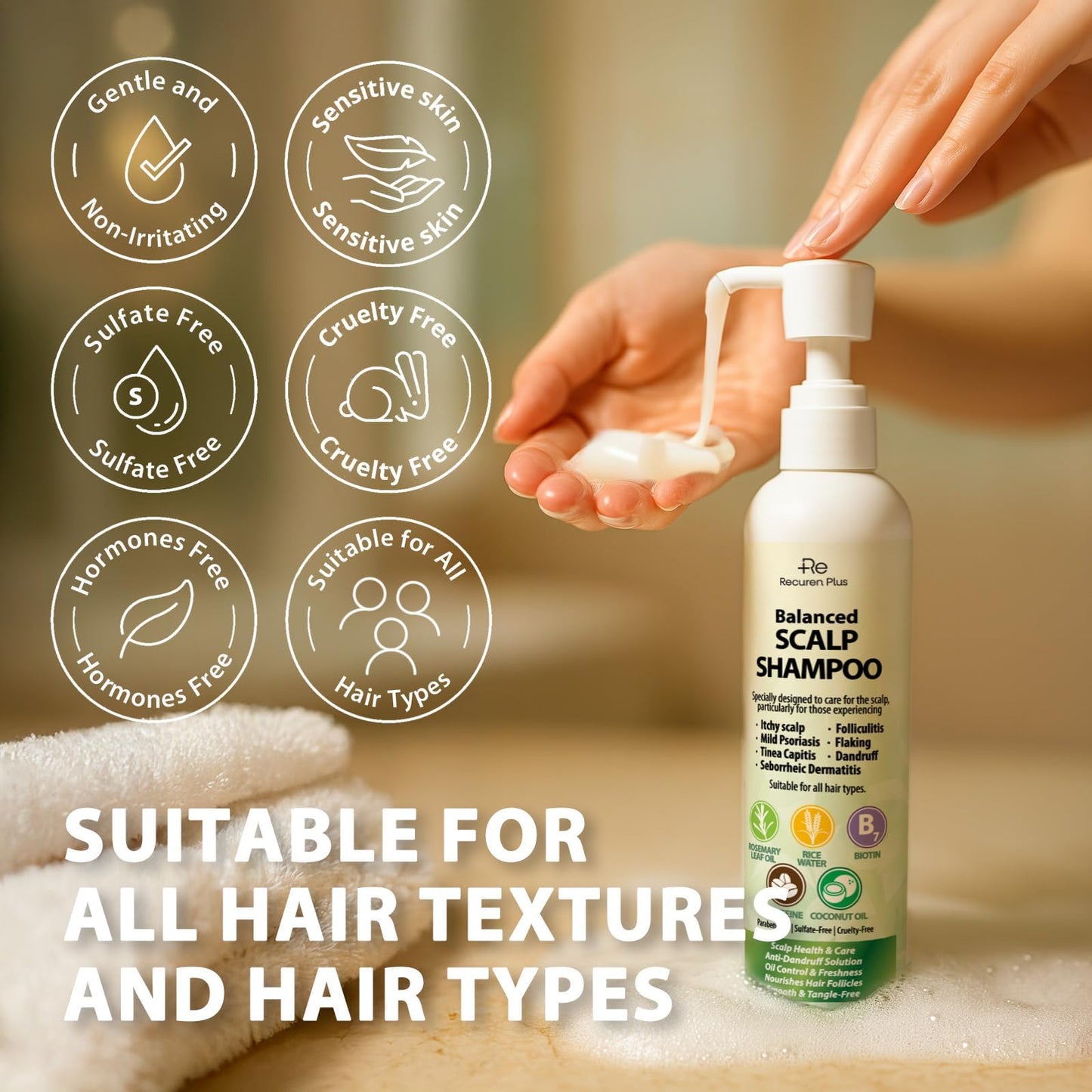 Folliculitis Shampoo Seborrheic Dermatitis Psoriasis Shampoo: Scalp Dandruff, Dry Scalp & Flake Control — Sulfate-Free, Nourishing with Salicylic Acid, Piroctone Olamine, Rice Water, Rosemary Oil 260ml - Available at All In One Marketplace Canada