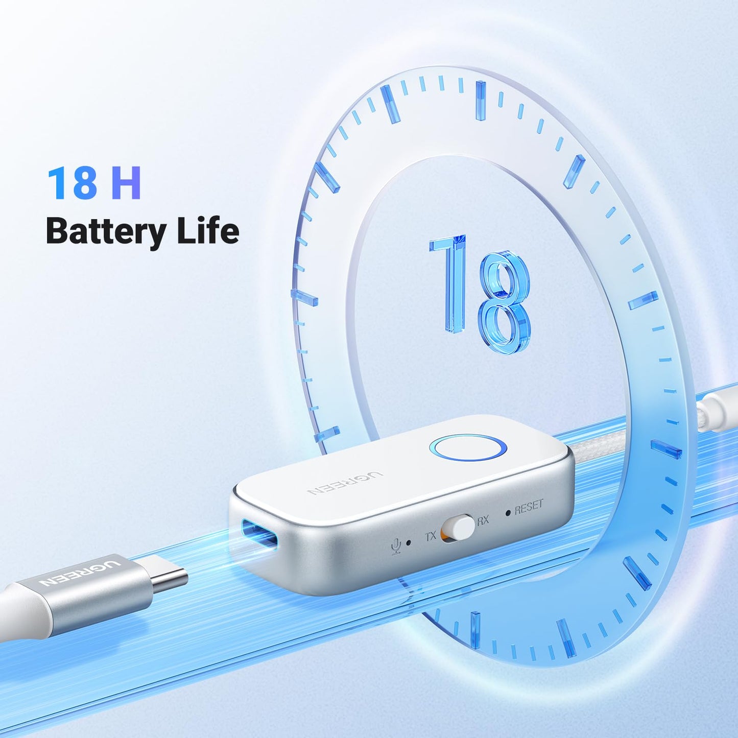 UGREEN 2 in 1 Bluetooth Transmitter and Receiver for Airplane Bleutooth 5.4 Audio Adapter with 3.5mm Aux Jack Compatible with Car, TV, Stereo System, Bluetooth Audio Splitter for Airpods Headphones