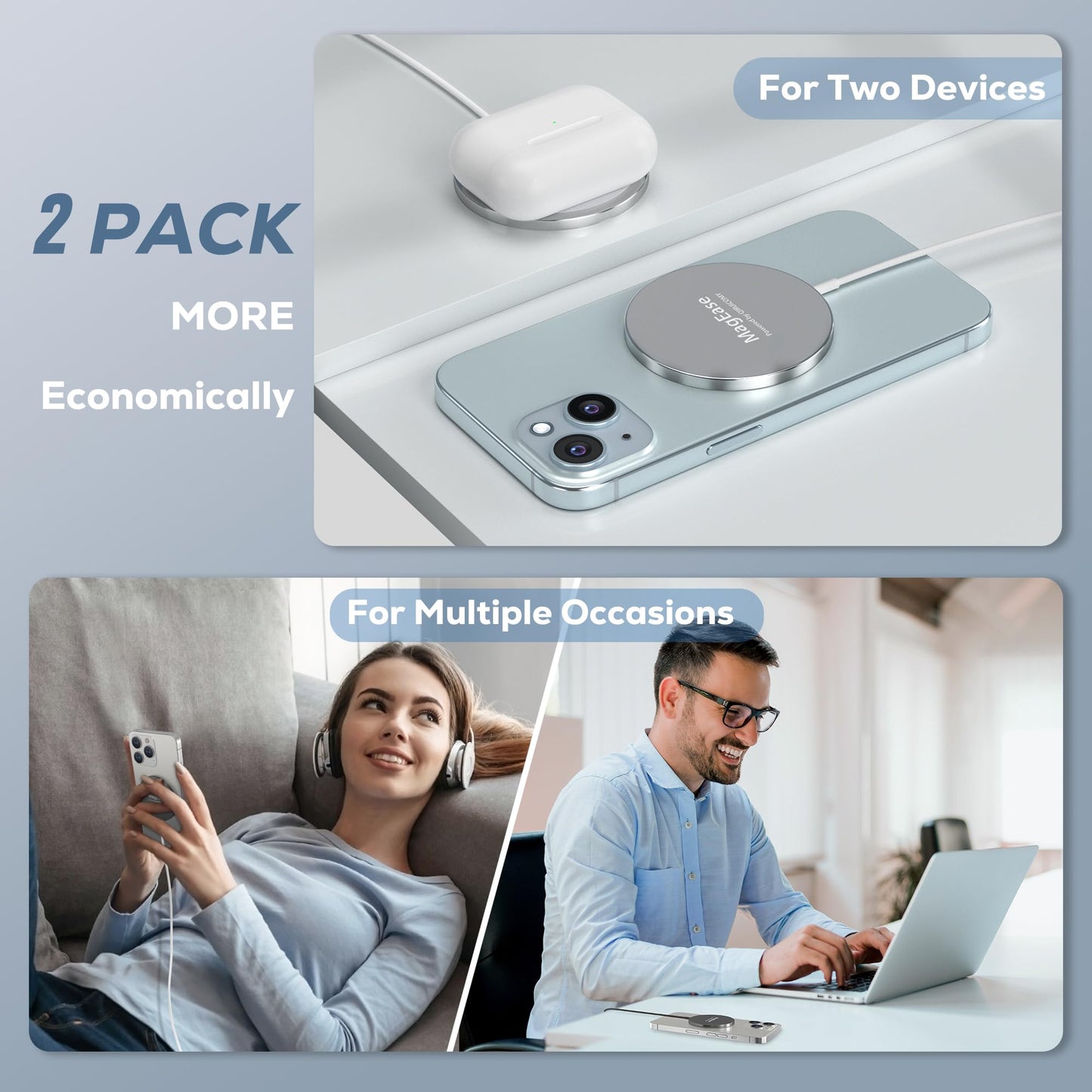 2 Pack Magnetic Wireless Charger, 15W Charger for iPhone 17/16/15/14/13/12 Pro Max Plus Mini and Airpods 3/2/ Pro 2