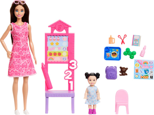 Poupée Barbie Professeure et coffret thématique