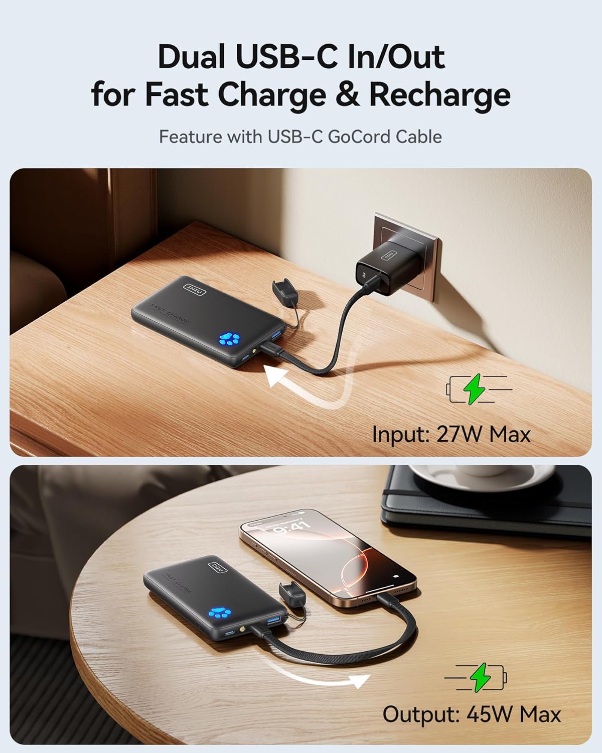 INIU 45W Fast Charging Power Bank, Smaller 10000mAh Travel Portable Charger