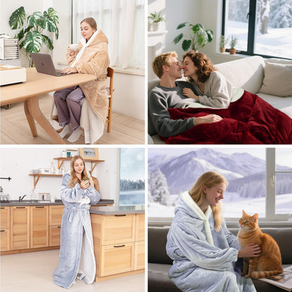 Wearable Heated Blanket Electric with Removable FootPocket,Snuggle Heated Blankets Hoodie with Sleeves Heated Robes for Women Flannel&Sherpa Heating Throw Blanket Shawl with 9 Temp for Winter 50"x80" 🍁 All In One Marketplace Canada