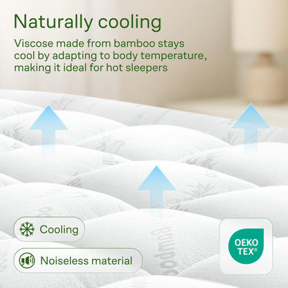 Bamboo Mattress Topper Twin Size - Thick Cooling Breathable Pillow Top Mattress Pad for Back Pain Relief - Deep Pocket Topper Fits 8-20 Inches (39x75 Inches, White)