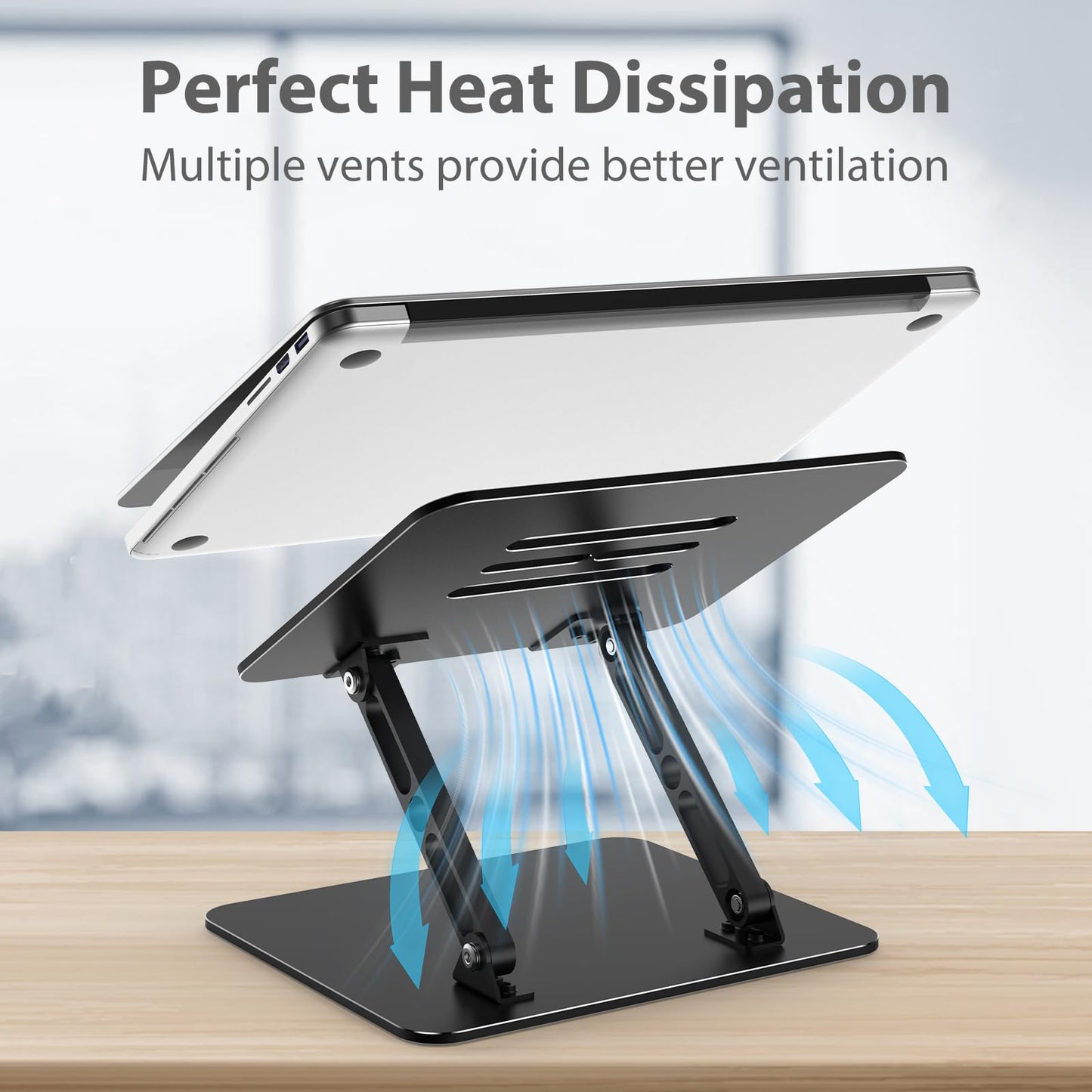Gogoonike Adjustable Laptop Stand for Desk, Metal Foldable Laptop Riser, Portable Laptop Holder, Ventilated Cooling Computer Notebook Stand Compatible with 10-15.6” Laptops - Available at All In One Marketplace Canada