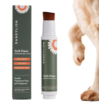 Dandylion Dog Paw Balm, Soft Paws, Paw Moisturizer for Dogs, Dog Lotion with Brush, Fragrance Free pH Balanced Lotion for Paws, Lightweight Moisture for Dry Cracked Paw Pads and Nose, 0.6 fl oz - Available at All In One Marketplace Canada