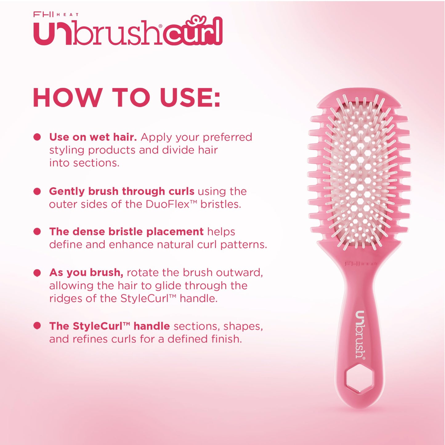 FHI Heat UNbrush Curl Defining Brush — Wavy, Coily, and Curly Hair Brush with DuoFlex Bristles & StyleCurl Handle — for Gentle Detangling & Faster Styling on Wet Hair - Coral Rose FHI Heat