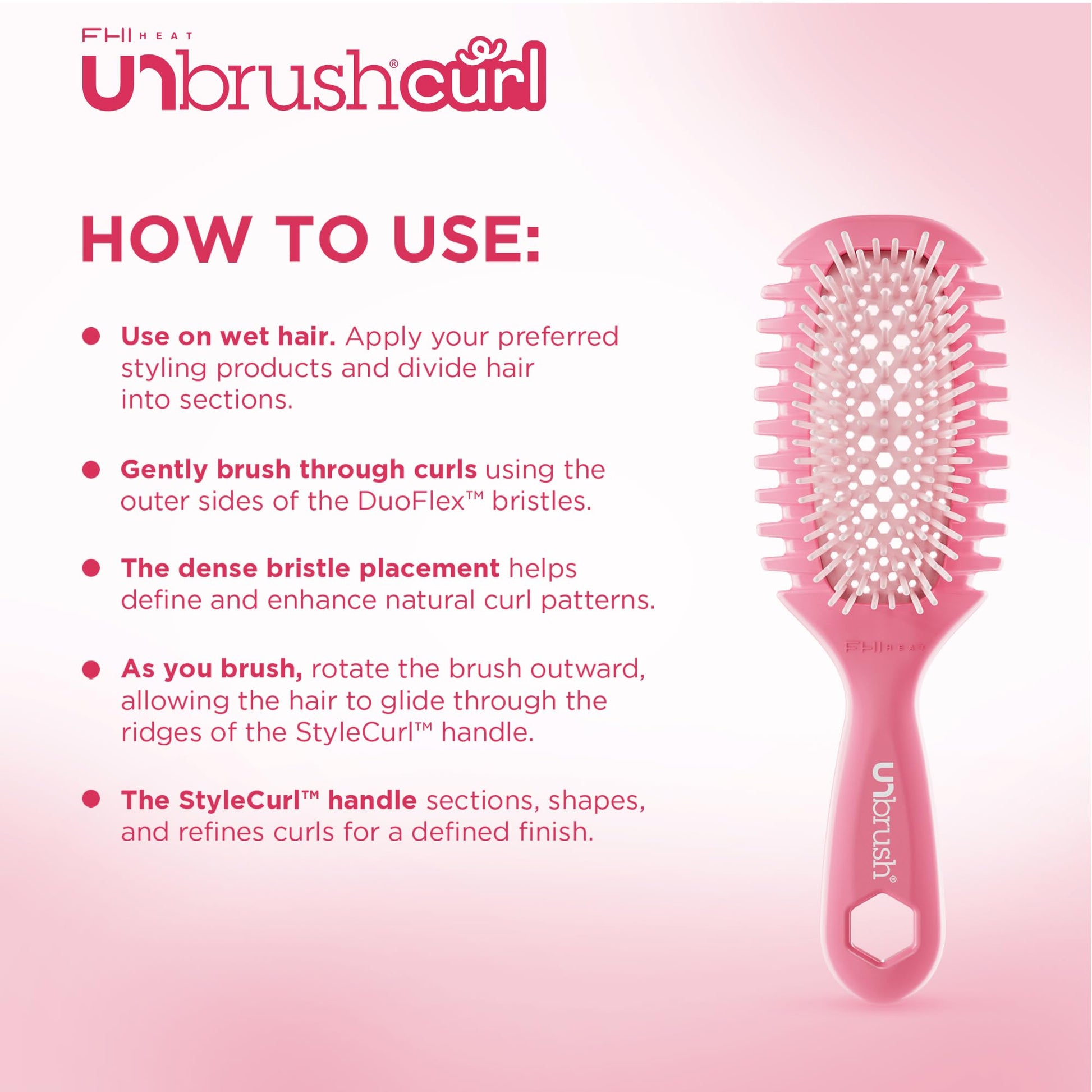 FHI Heat UNbrush Curl Defining Brush — Wavy, Coily, and Curly Hair Brush with DuoFlex Bristles & StyleCurl Handle — for Gentle Detangling & Faster Styling on Wet Hair - Coral Rose FHI Heat