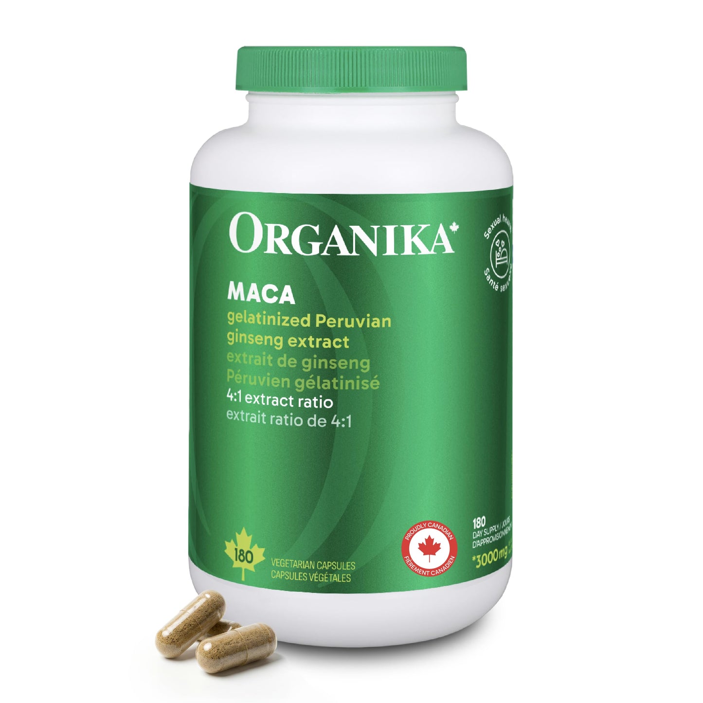 Organika Canadian-Made Maca 4:1 Strength 180 Vcaps - 3000mg | High Bioavialability Formula, Adaptogen to Help with Stress, Energy and Hormone Balance Organika