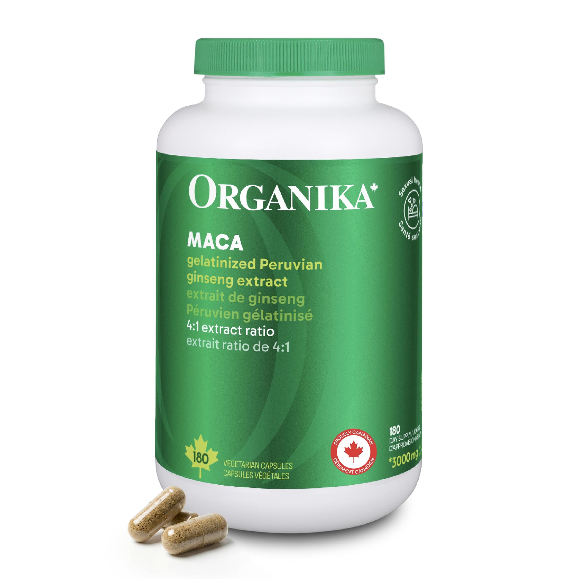 Organika Canadian-Made Maca 4:1 Strength 180 Vcaps - 3000mg | High Bioavialability Formula, Adaptogen to Help with Stress, Energy and Hormone Balance Organika