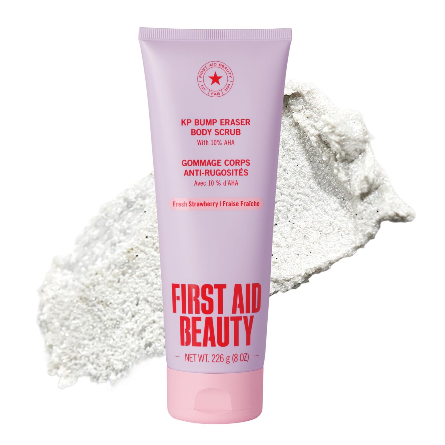 First Aid Beauty KP Bump Eraser Body Scrub Fresh Strawberry Scent, 10% AHA Keratosis Pilaris Exfoliator - Glycolic & Lactic Acid with Pumice, Treatment for Strawberry Legs, Razor Bumps & Rough Bumpy Skin, 8 oz First Aid Beauty