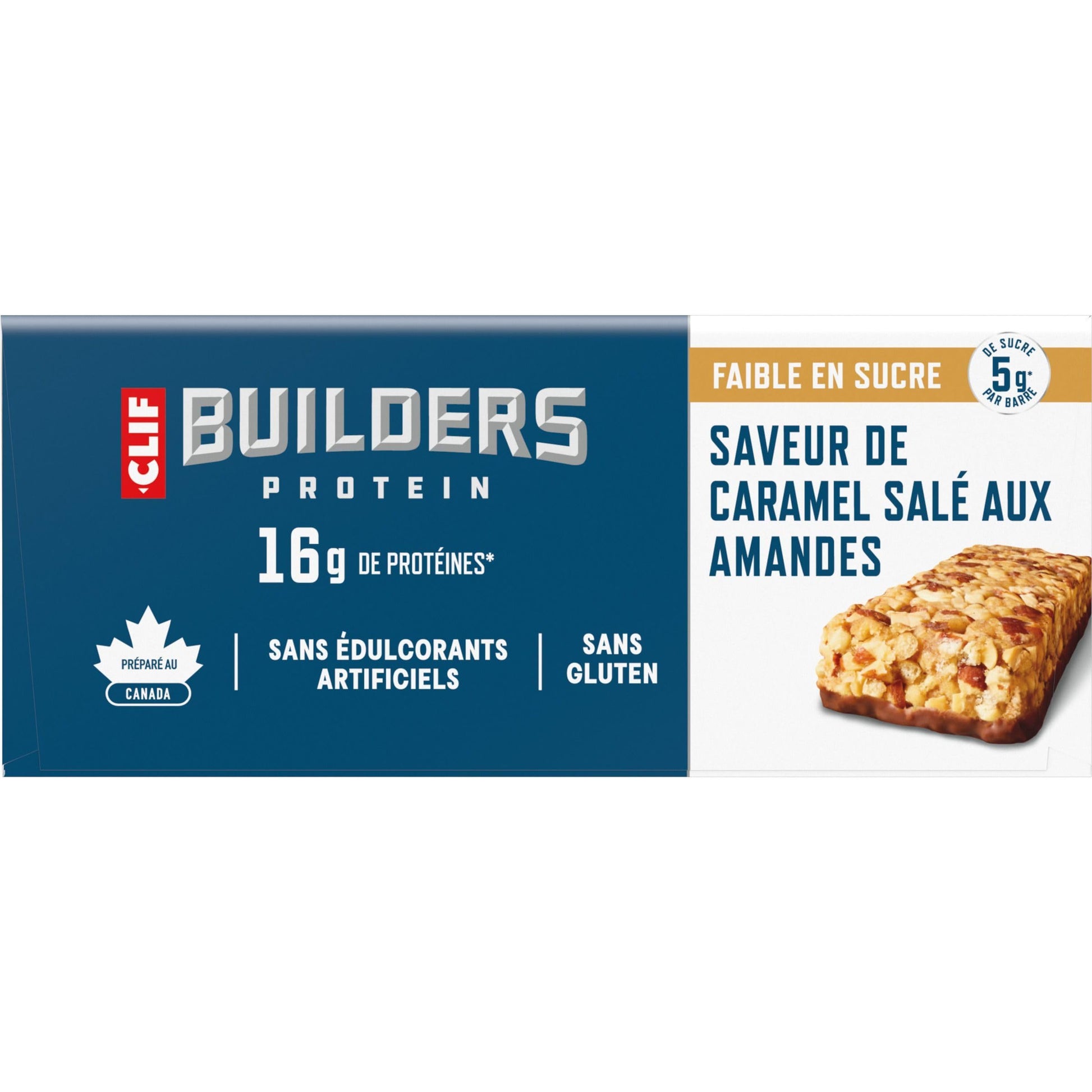 Clif Builders Low Sugar Protein Bars, Almond Salted Caramel Flavour 12 Bars BUILDERS
