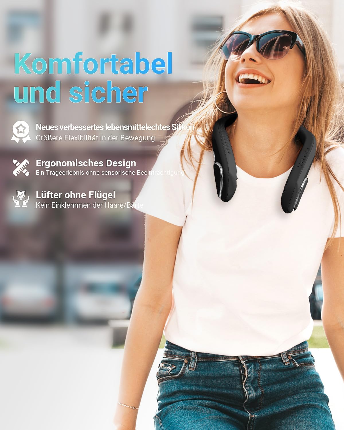 Personal Neck Fan, 6000mAh Neck Fans Portable Rechargable Battery Operated Wearable Bladeless Neck Fan-3 Speeds (Classic Black) - Available at All In One Marketplace Canada