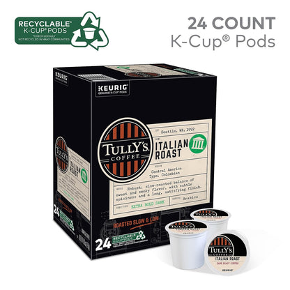 Tully's Certified Italian Roast Coffee K-Cup Pods for Keurig Coffee Makers, Box of 24 TULLY'S