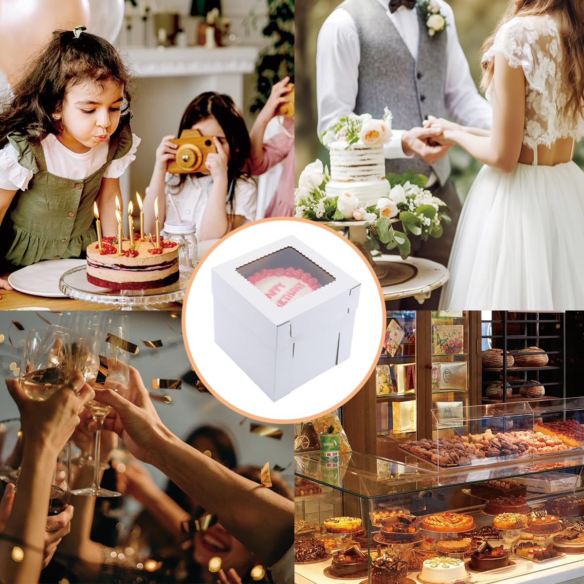 Huoshange Tall Cake Boxes for Tier Cakes,10x10x12 Inch [3 Pack ] Sturdy Tall Cake Box with Window,White Wedding Cake Boxes,Layer Cake Carrier,Disposable Cake Containers 🍁 All In One Marketplace Canada