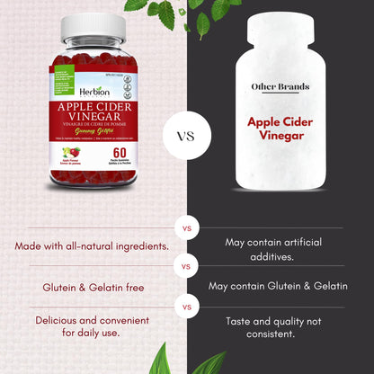 Herbion Naturals Apple Cider Vinegar Gummy with Folic Acid, Pomegranate, Beetroot & vitamin B12, source of Antioxidants to maintain Good Health & Metabolism, 60 Pectin Gummies for Adults, Apple Flavour - Available at All In One Marketplace Canada