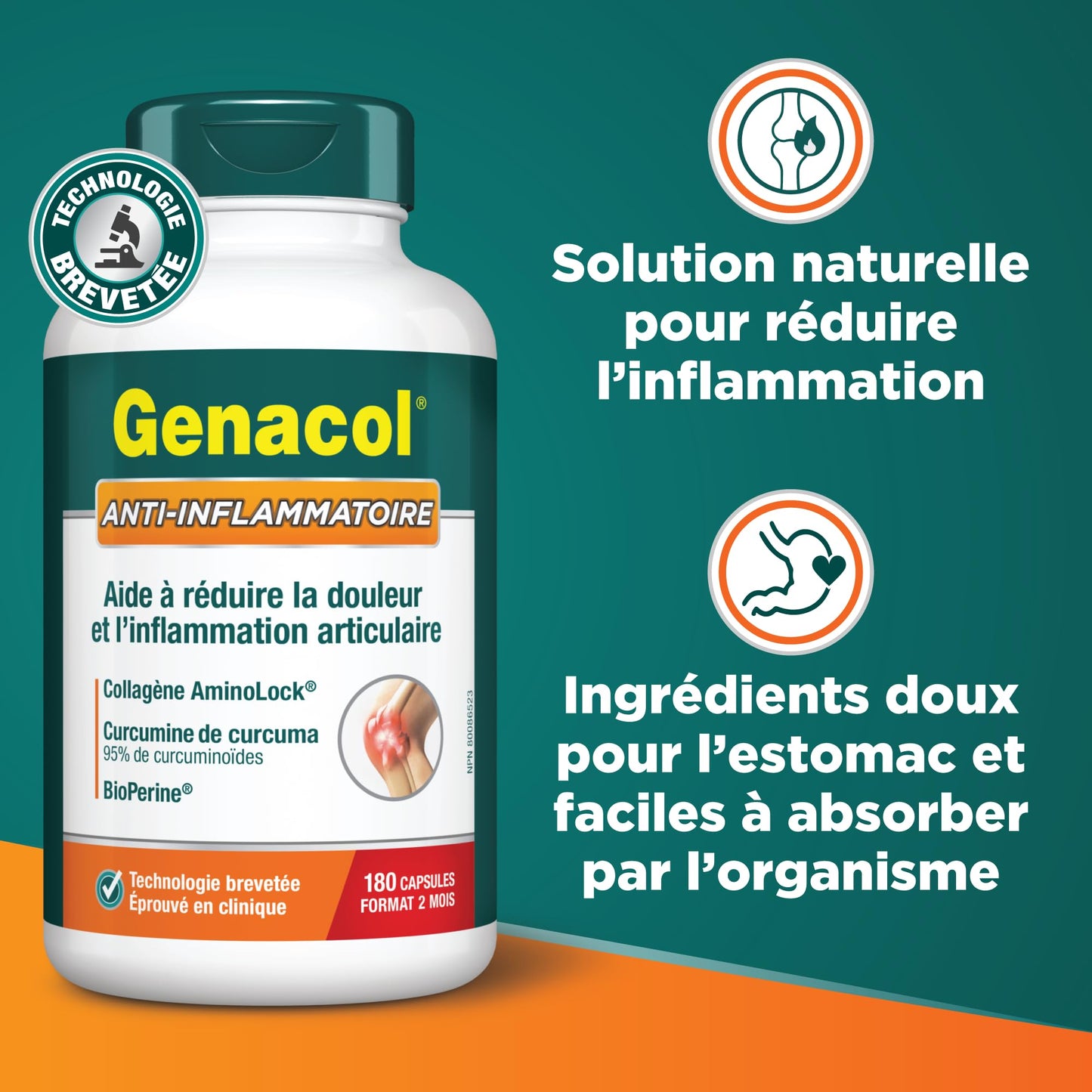 Genacol Anti-Inflammatory (60-Day Supply) – Turmeric Curcumin Supplement with Black Pepper (BioPerine) and Collagen Peptides, Relieves Inflammation, Osteoarthritis Pain Relief, 180 Capsules - Available at All In One Marketplace Canada