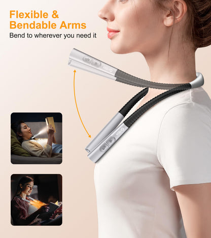 Gritin Rechargeable Book Light, Eye Caring Neck Reading Light 4-Color&5-Brightness, Stepless Dimming, 30-min Timer, 80H+ Runtime, Bendable Round Neck Design, Lightweight for Reading,Knitting,Repairing - Available at All In One Marketplace Canada