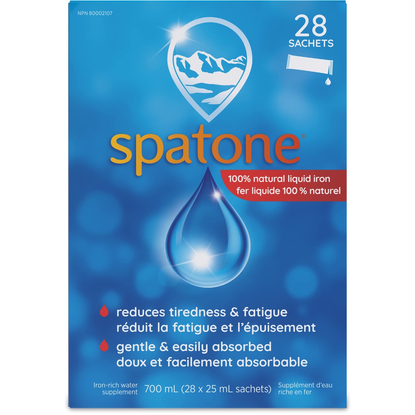 Spatone 100% Natural Liquid Iron Supplement, Original Flavour, Vegan, Reduces Tiredness & Fatigue, 28 Sachets x 25 mL, 700.0 ml (Pack of 1) - Available at All In One Marketplace Canada