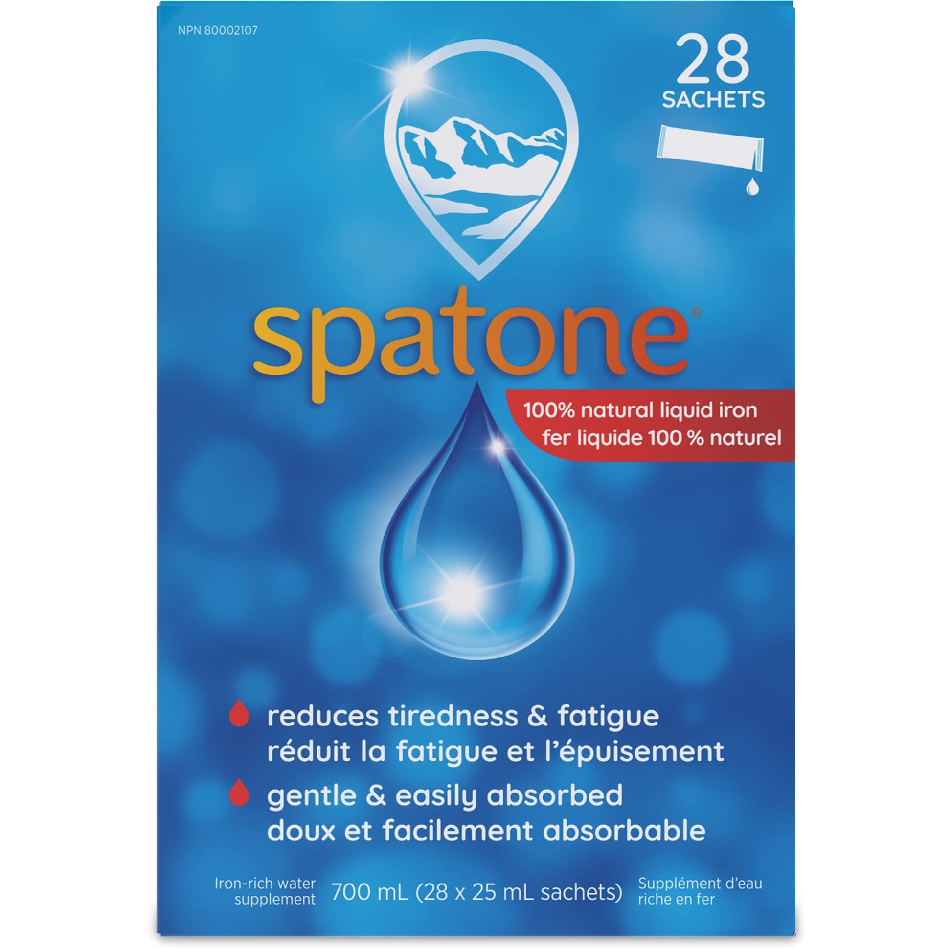 Spatone 100% Natural Liquid Iron Supplement, Original Flavour, Vegan, Reduces Tiredness & Fatigue, 28 Sachets x 25 mL, 700.0 ml (Pack of 1) - Available at All In One Marketplace Canada